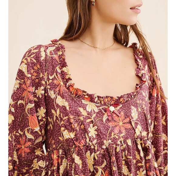 Free People Lola Floral Mini Dress Printed Balloon Sleeve Cutout Cotton S 286397 - Picture 3 of 9